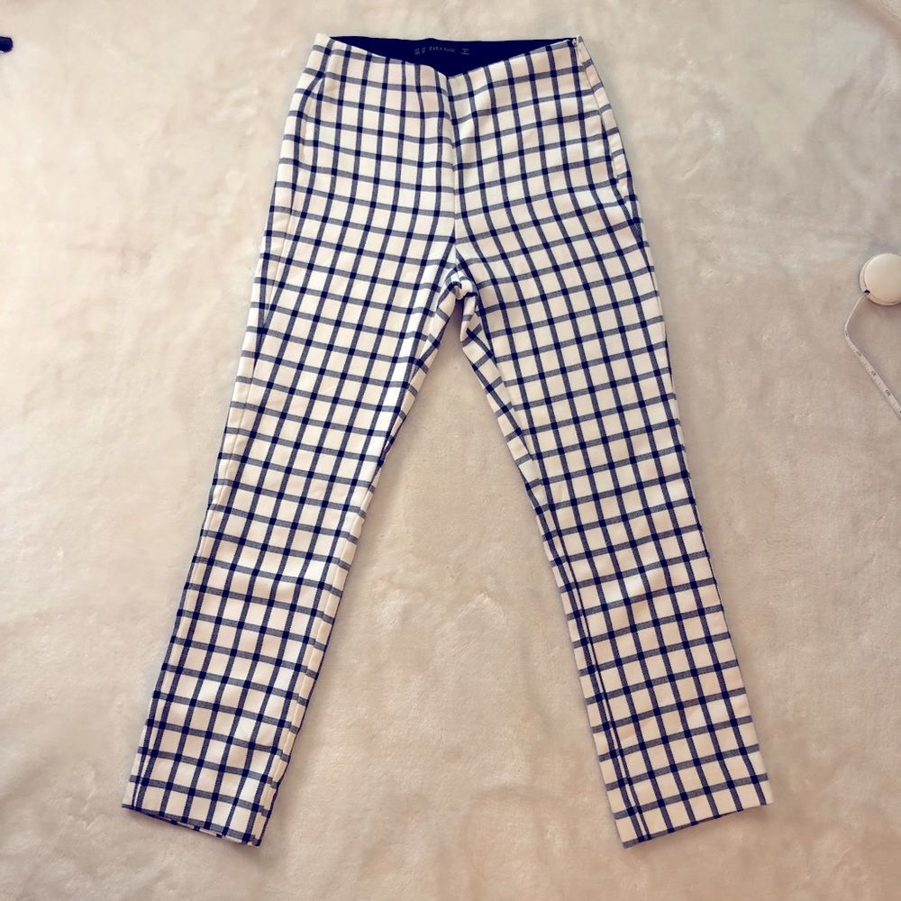 Zara Basic Navy & White Plaid Trouser Size XS